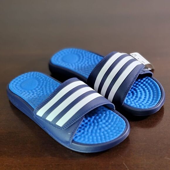 Adidas Adizzage TND Adjustable Slide Sandals Navy Blue White Unisex New F35564 - Picture 2 of 8